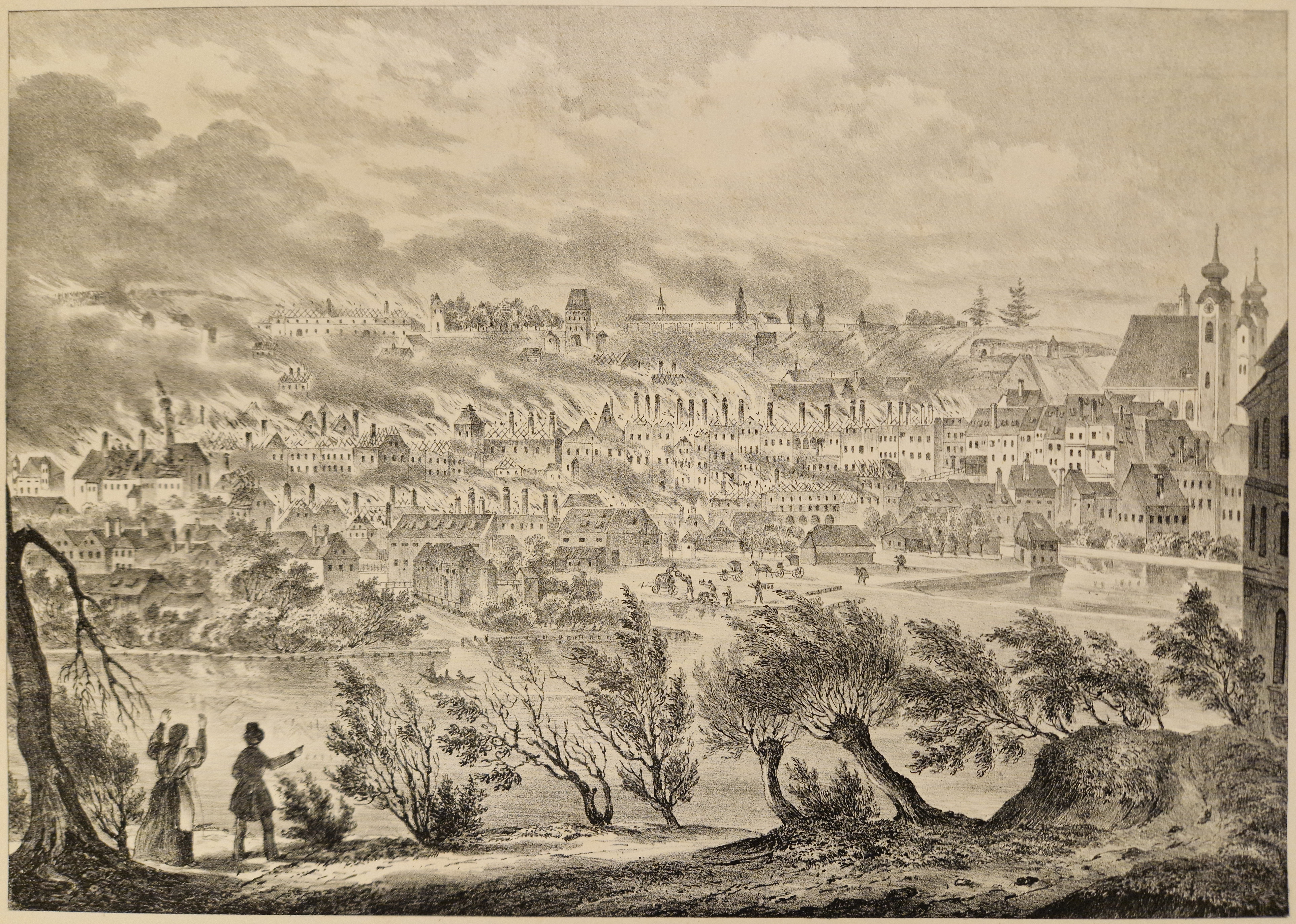 Stadtbrand, gezeichnet von Koralek (ca. 1845).